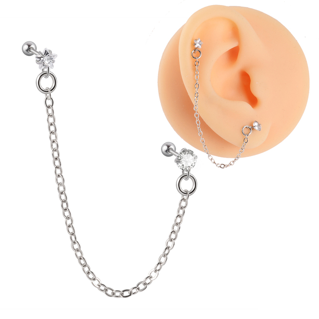 Surgical Steel CZ Gem Ear Tragus Cartilage Piercing Zircon Dangle Chain Earring Conch Ear Stud Helix Piercing Body  Jewelry
