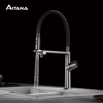 ก๊อกน้ําห้องครัวทองเหลืองสีเทาปืนหรู 1 รู ด้ามจับคู่ ระบบควบคุมคู่เย็นและร้อน พร้อมน้ํากรอง อ่างล้างจานสองฟังก์ชั่น Tap 1