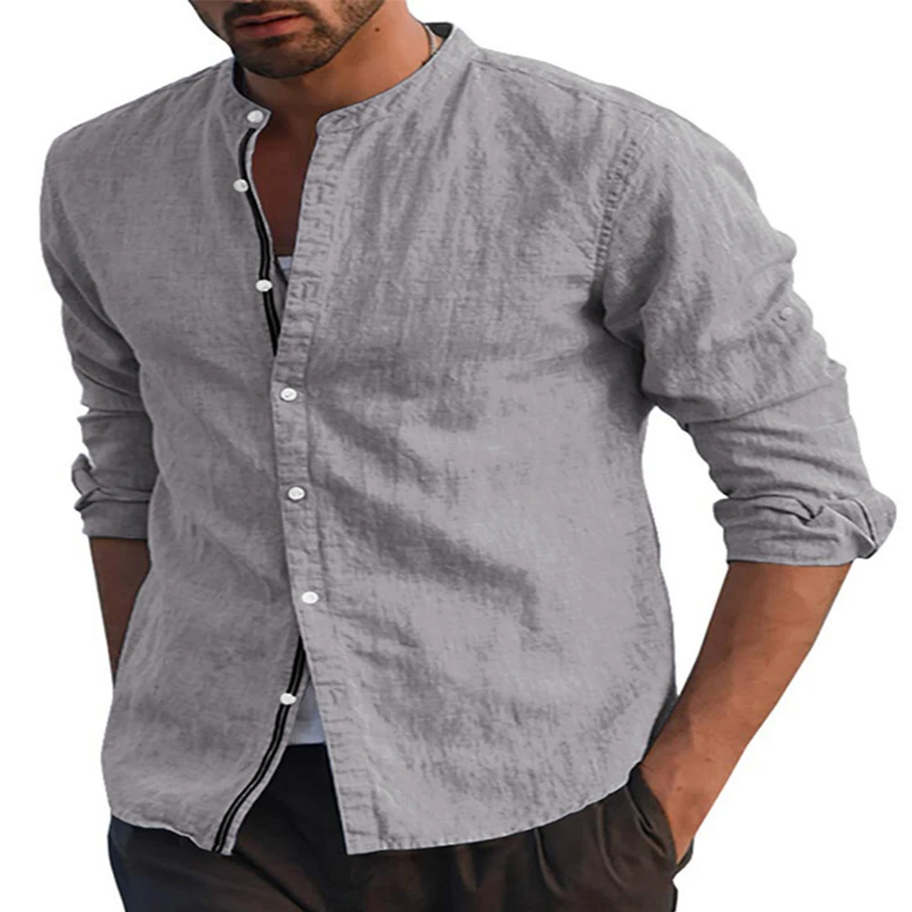 Мужская Однотонная рубашка с воротником-стойкой и длинными рукавами мужская однотонная рубашка с воротником стойкой и длинными рукавами