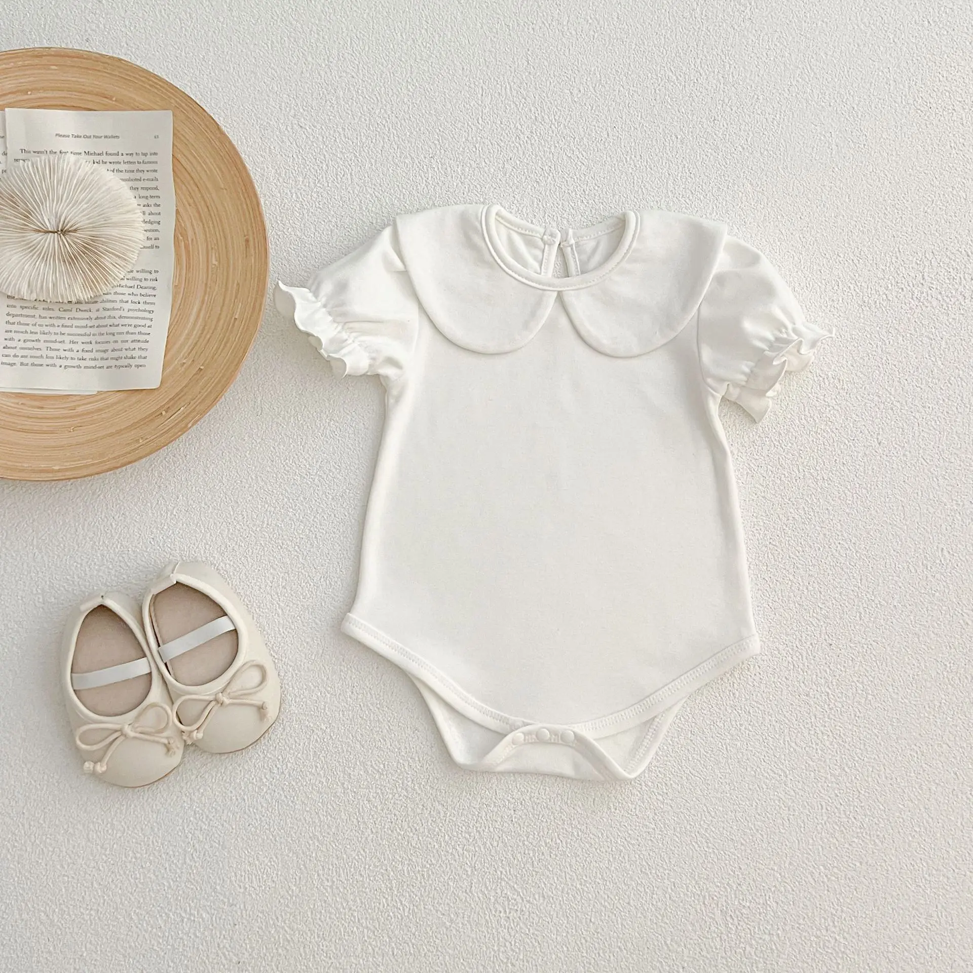 Sommer Neugeborenen Kinder Baby Mädchen Puppe Kragen Einfarbig Infant Baby Mädchen Kurzarm Strampler Kleidung – Detail 4