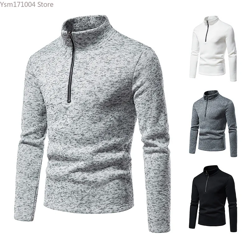 

Men's Sweater Solid Color High Neck Zipper Warm Bottom Sweater Business Casual Men's Pullover Men's Black Sweater