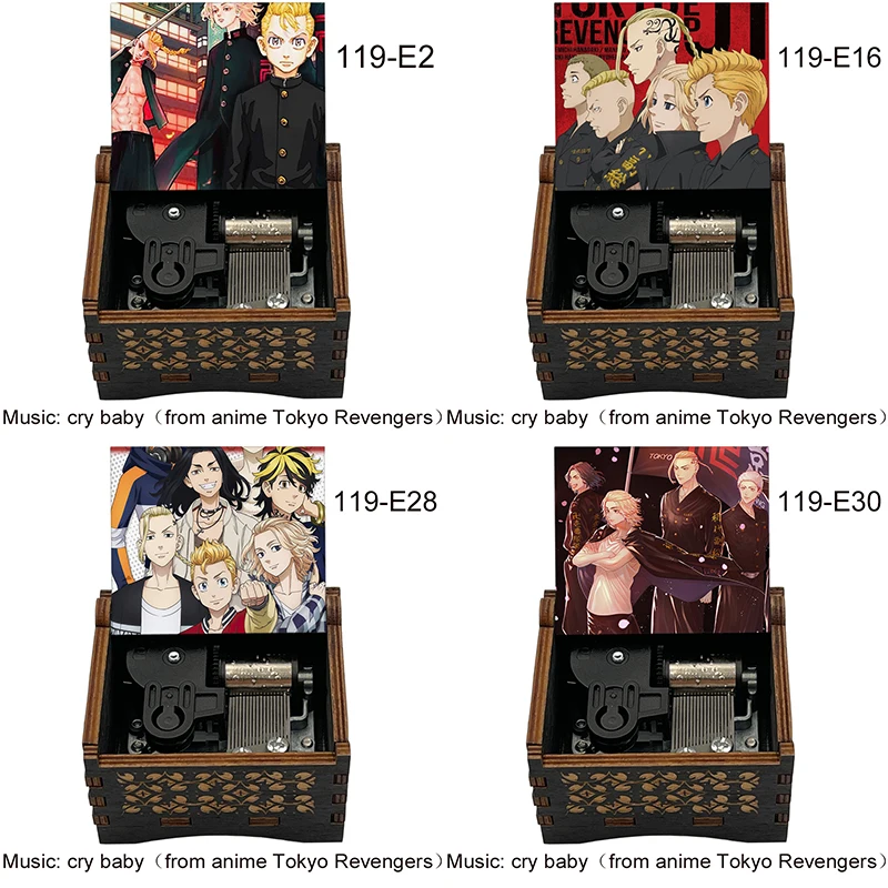 Color Print Anime Tokyo Revengers Figure Music Cry Baby Wood Mechanical Music Box for Anime Friends Birthday Children Fans Gift