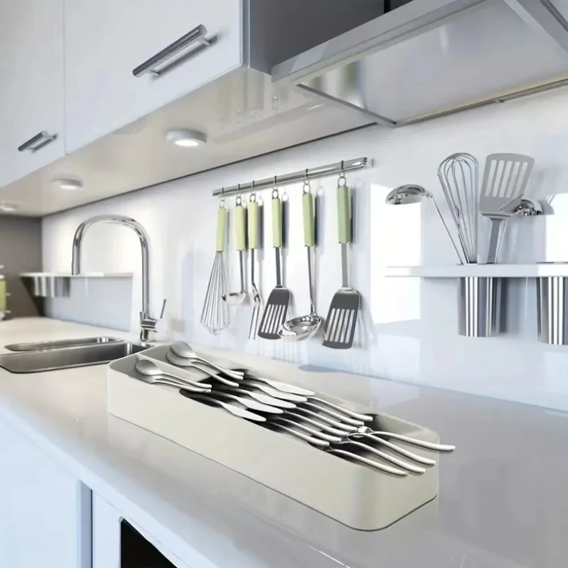 Multi-purpose Cutlery Storage Tray Cutlery Fork Spoon Compartmentalized Organizer Kitchen Drawer Categorized Storage Boxes storage tray cutlery organizer flatware organizer silverware organizer