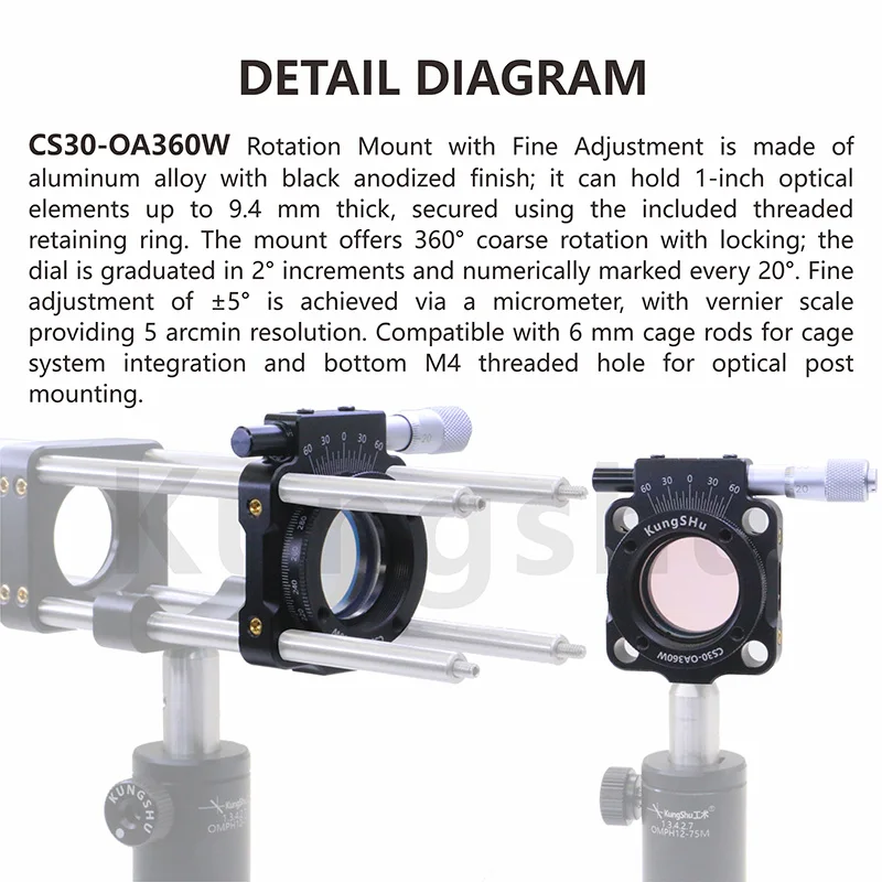 CS30-OA360W 30mm 케이지 시스템 360 ° 정밀 조정 기능이 있는 회전 마운트