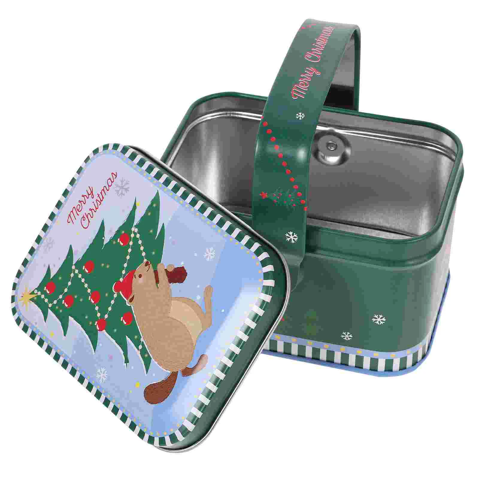 

Christmas Cookie Tins Xmas Candy Tinplate Tins Retro Holiday Empty Cookie Containers Lids Handle Storing Candies Biscuits