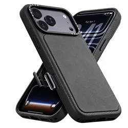 Eary Leather Phone Case with Shockproof Bumper & Capacitive Camera Button - Original Feel & Sleek Design - iPhone 18 Pro Max (Black)