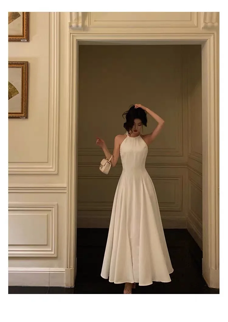 France Vintage Evening Party Long Dresses for Women Solid Sleeveless A-line Princess Wedding Prom Robe New Spring Vestido Mujer