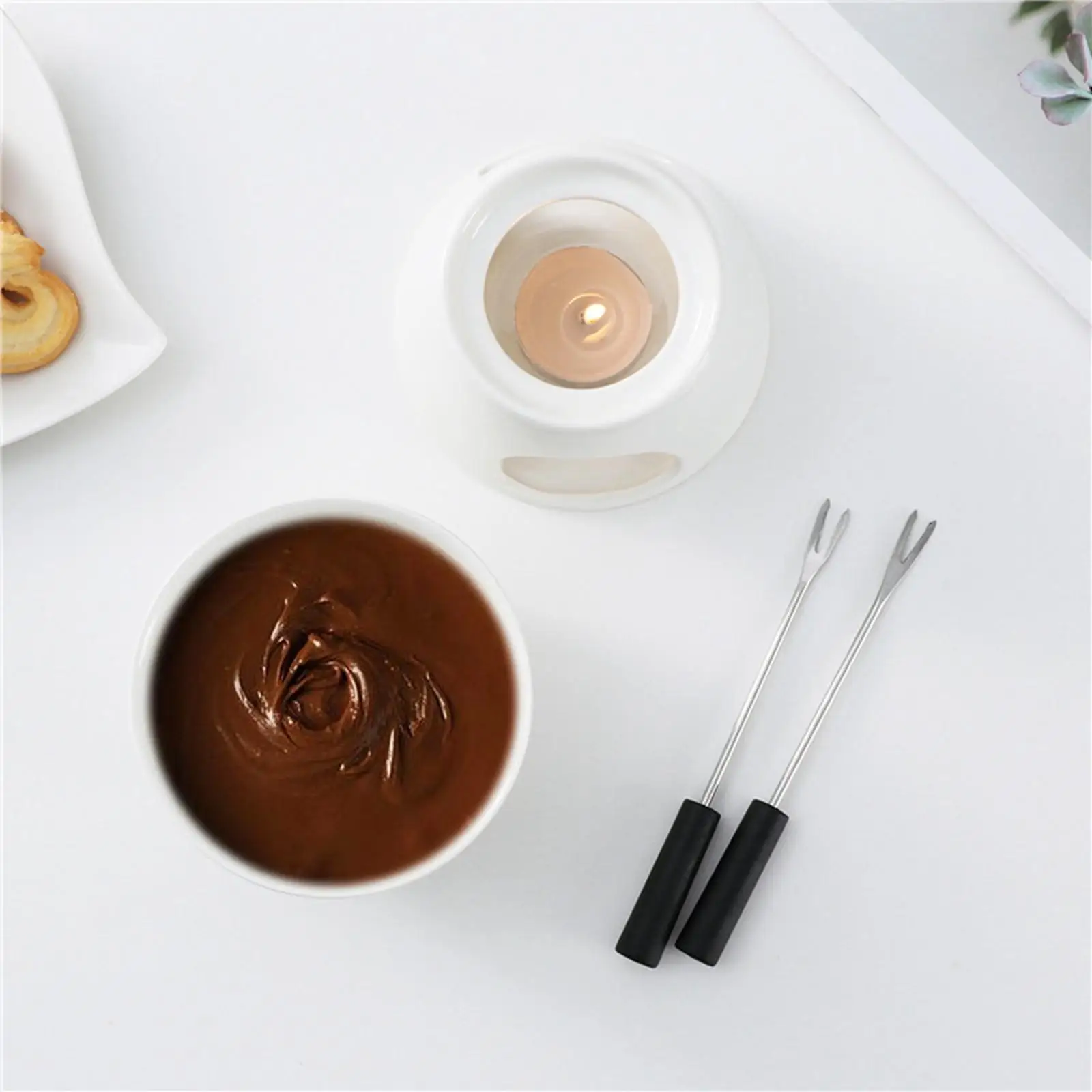 Chocolate Fondue Pot Tea Light Porcelain Melting Pot Ceramic Hot Butter Warmer for Dessert Snack Party Anniversary Birthday