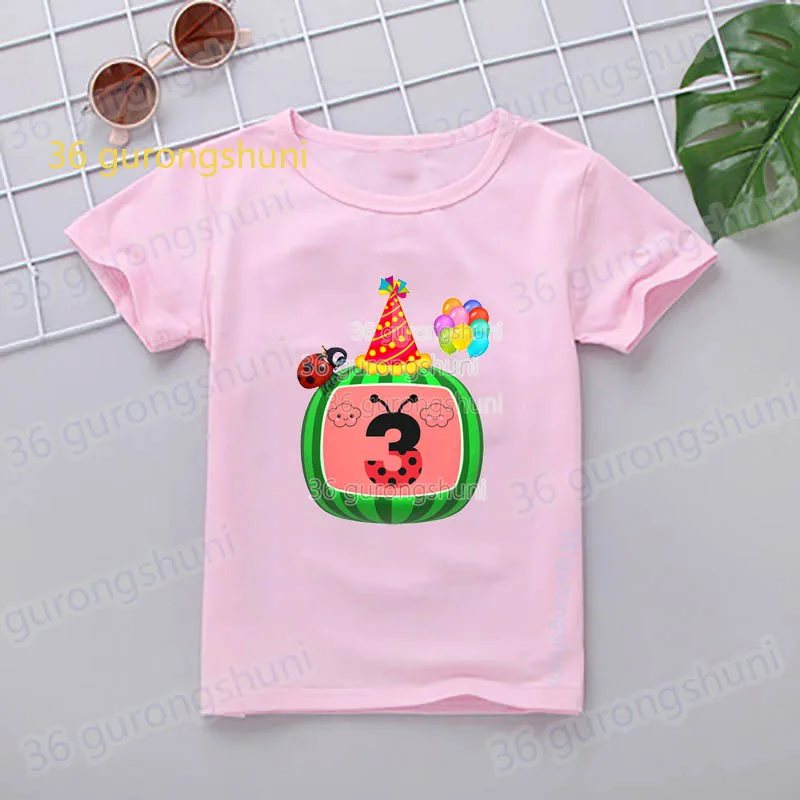 Dziecięca koszulka dla dziewczynek prezent dla dzieci lato z krótkim rękawem ubrania dla dzieci Tshirt dziewczynka 1 2 3 4 urodziny grafika koszulka różowa koszulka