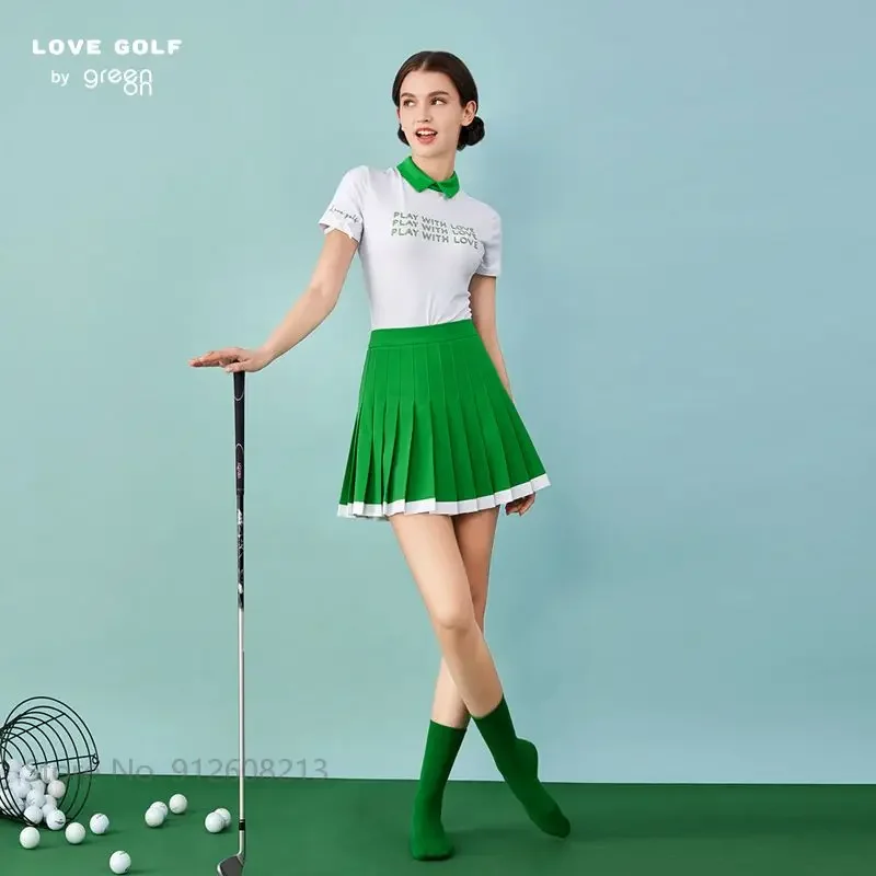 Love Golf Women Patchwork Golf Pleated Skirt Lady Anti-exposure Elastic Culottes A-line Slim Panskirts with Inner Shorts