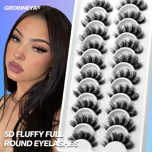 GROINNEYA 5/10 pairs 3D Mink Lashes Faux Mink Fluffy Lash Soft Full Thick Wispy Eyelash Dramatic False Eyelashes Makeup