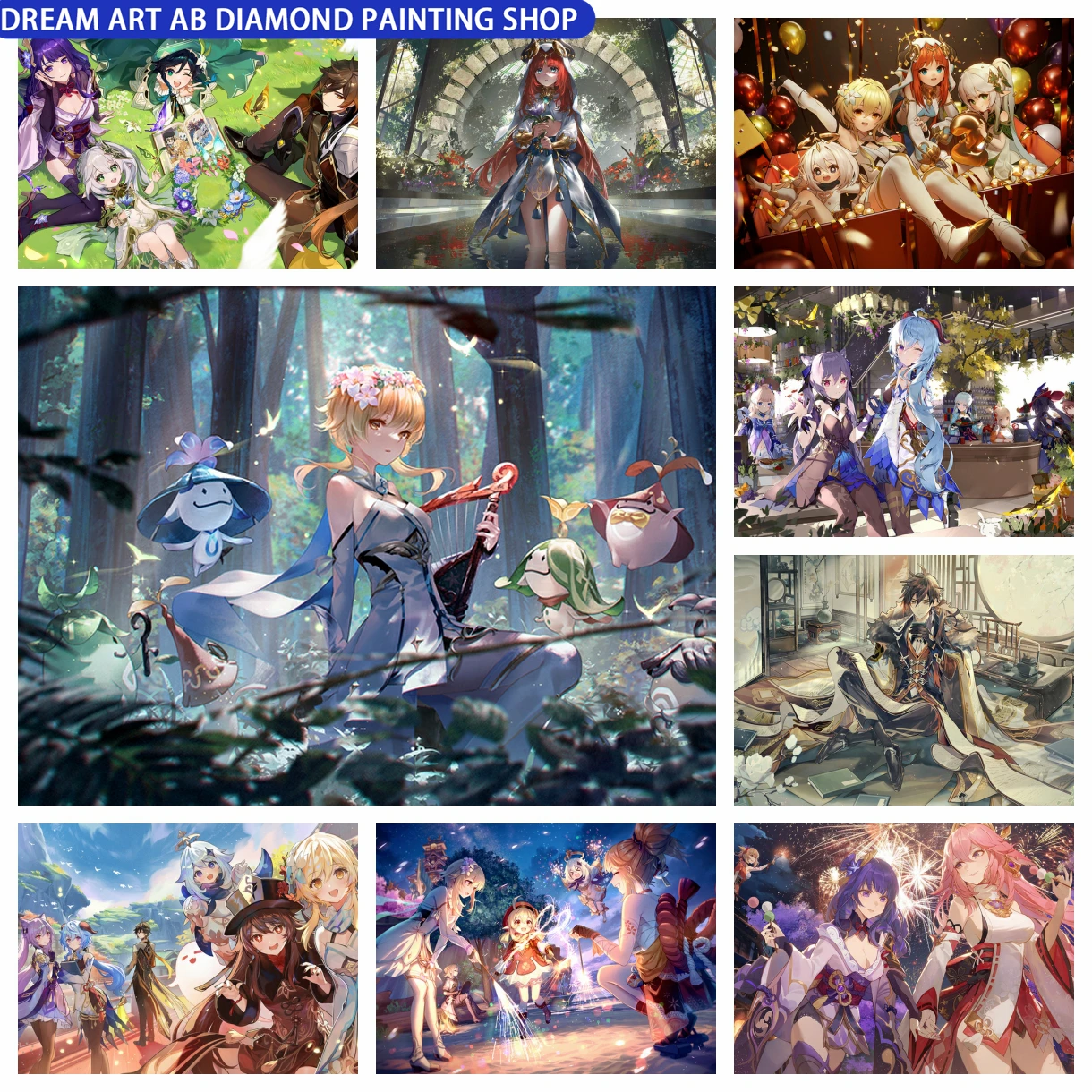 

Genshin Impact Anime Group Photo AB Diamond Painting 5D DIY Full Diamond Art Mosaic Embroidery Cross Stitch Kit Home Decor Gift