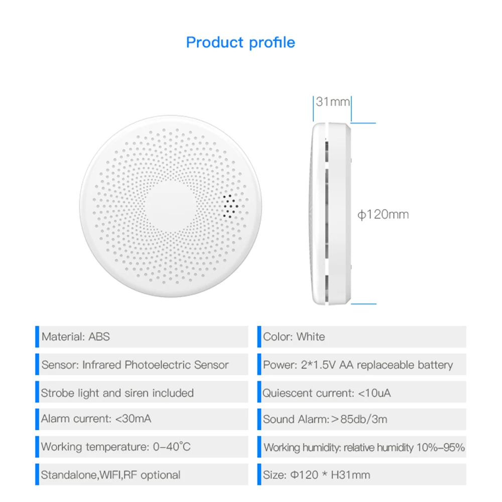 e Smart Life, Fire Sensor, Combinação Fumaça