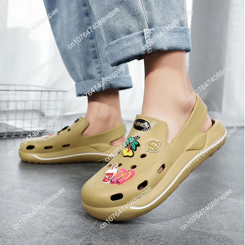 Hot Summer Woman Slip On Sandals Comfort Nursing Shoes Flat Slippers Couple Women Garden Shoes Green Cartoon Clogs Sandals