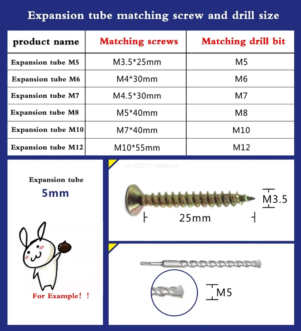 Description Picture 4 of item10-50pc Plastic expansion pipe M6 M8 M10 L=30-100mm rubber plug plastic pipe nylon column expansion screw anchor plug wall plugs