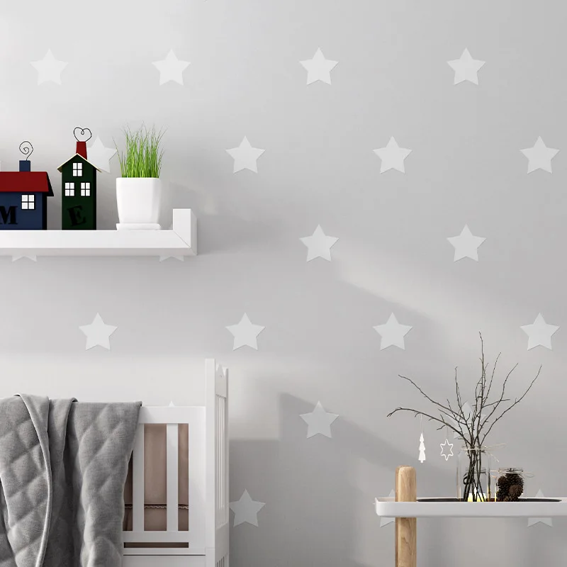 

Grey Starry Wallpaper Girl's Room Pentagram Background Wall Wallpaper Children's Bedroom Nursery Study Room Decor Wallpaper Pink