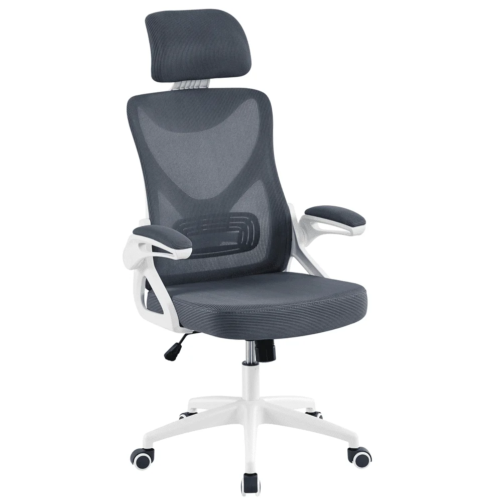 

Ergonomic Mesh Office Chair High Back Computer Desk Chair Swivel Task Chair with Flip Up Armrests, White/Gray