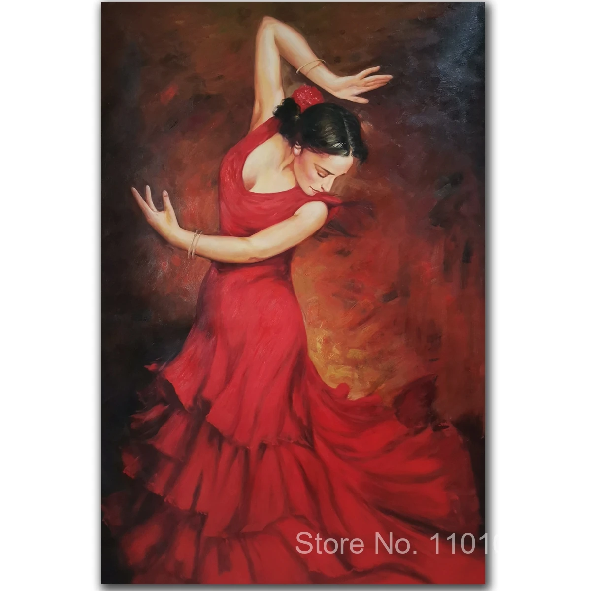 

Canvas Art Beautiful Oil Painting Of Women Flamenco Spanish Dancer Red Handmade Portrait Female Artwork Office Hotel Wall Decor