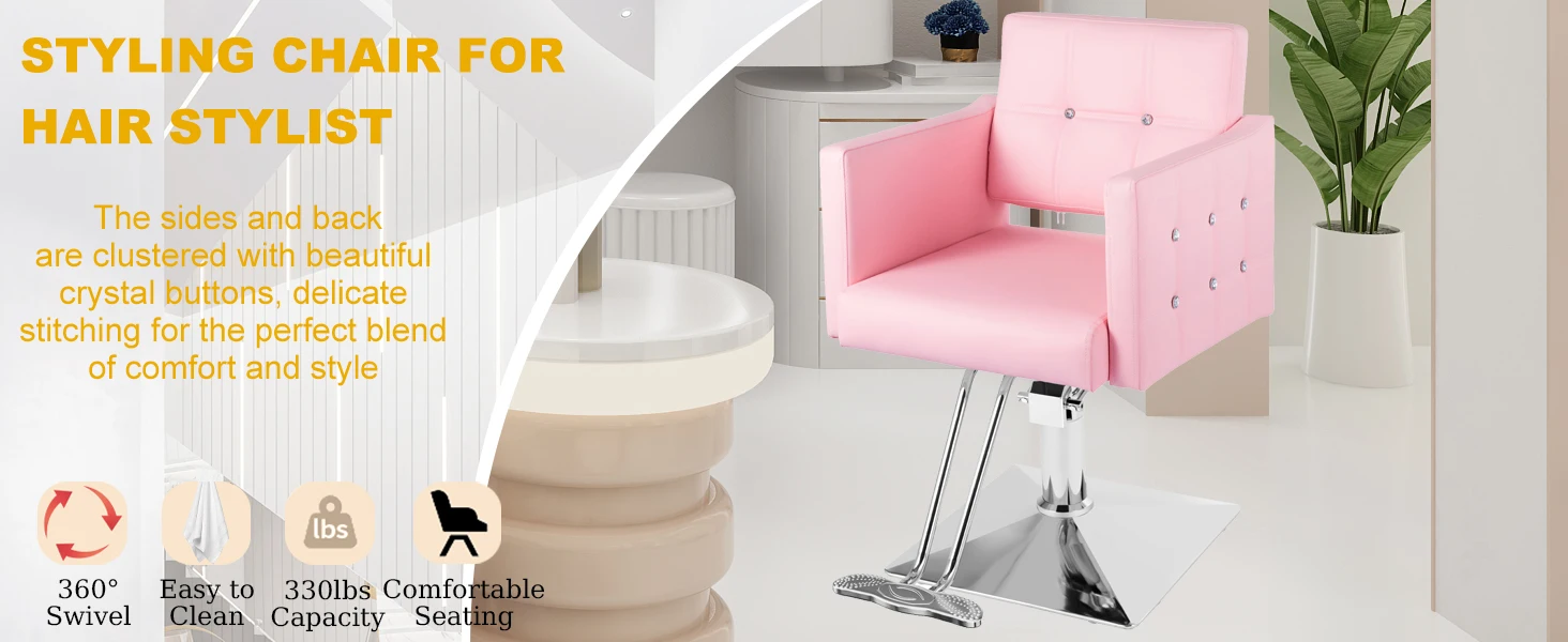 Description Picture 2 of itemPink Salon for ,Barber Chari Hair ,Stylist Chair with Heavy Duty Hydraulic Pump,360 Degrees Swivel,Beauty