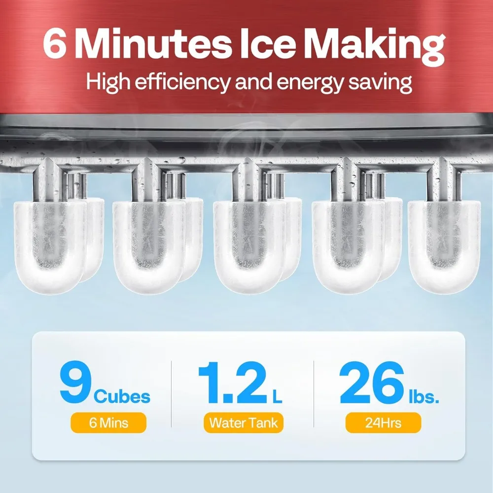 Countertop Ice Maker 26lbs/Day 9 Ice Cubes in 6 Mins Ice Maker Machine