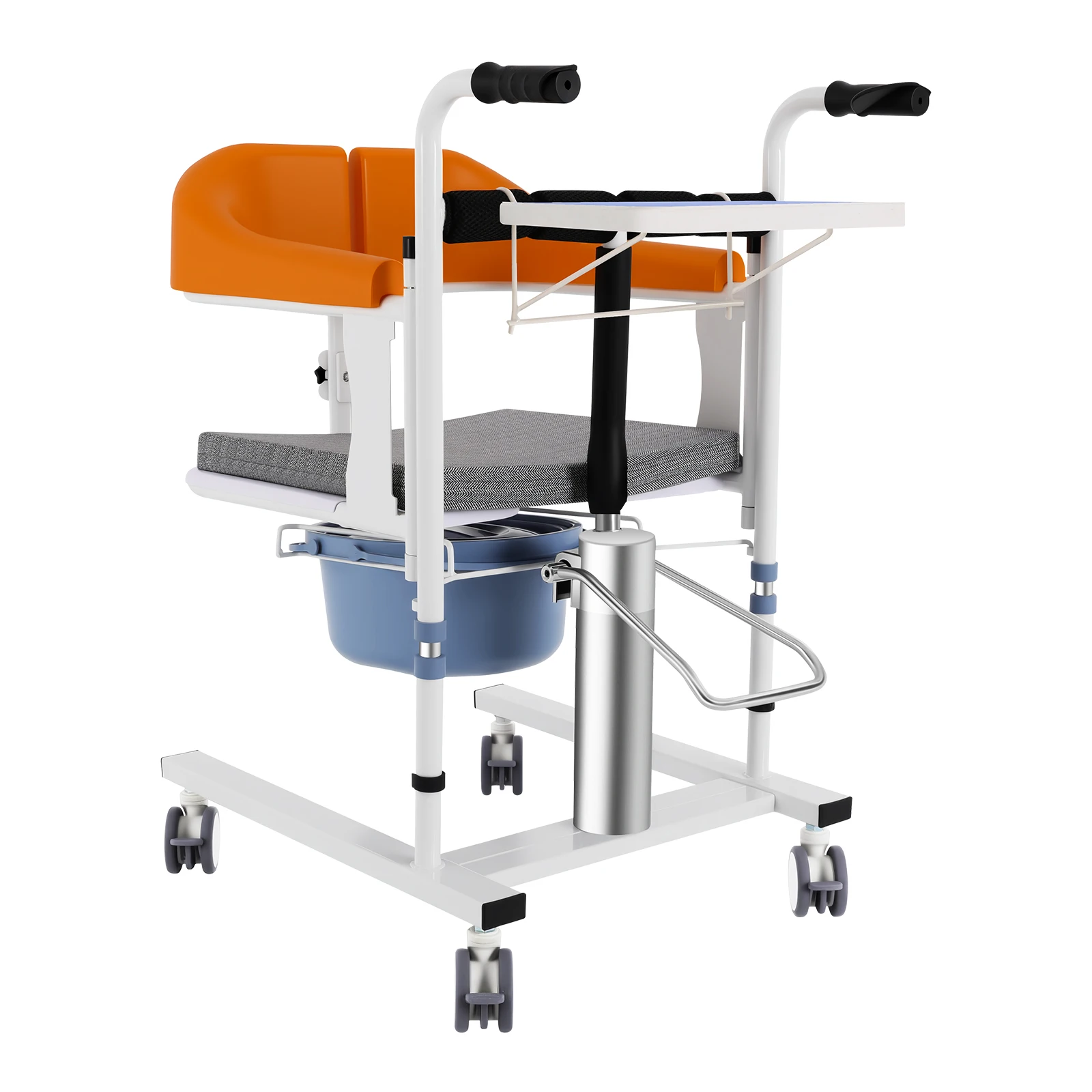 Hydraulischer Patientenlifter Rollstuhl mit Verstellbarer Rückenlehne Tisch TPE-Bremsräder 100 kg Tragkraft für Zuhause und Krankenhaus – Detail 10