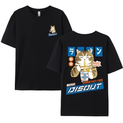 Harajuku Cat Noodle Graphic Oversized T-Shirt - Unisex Casual Japanese Style Tee - XXXL (Black)