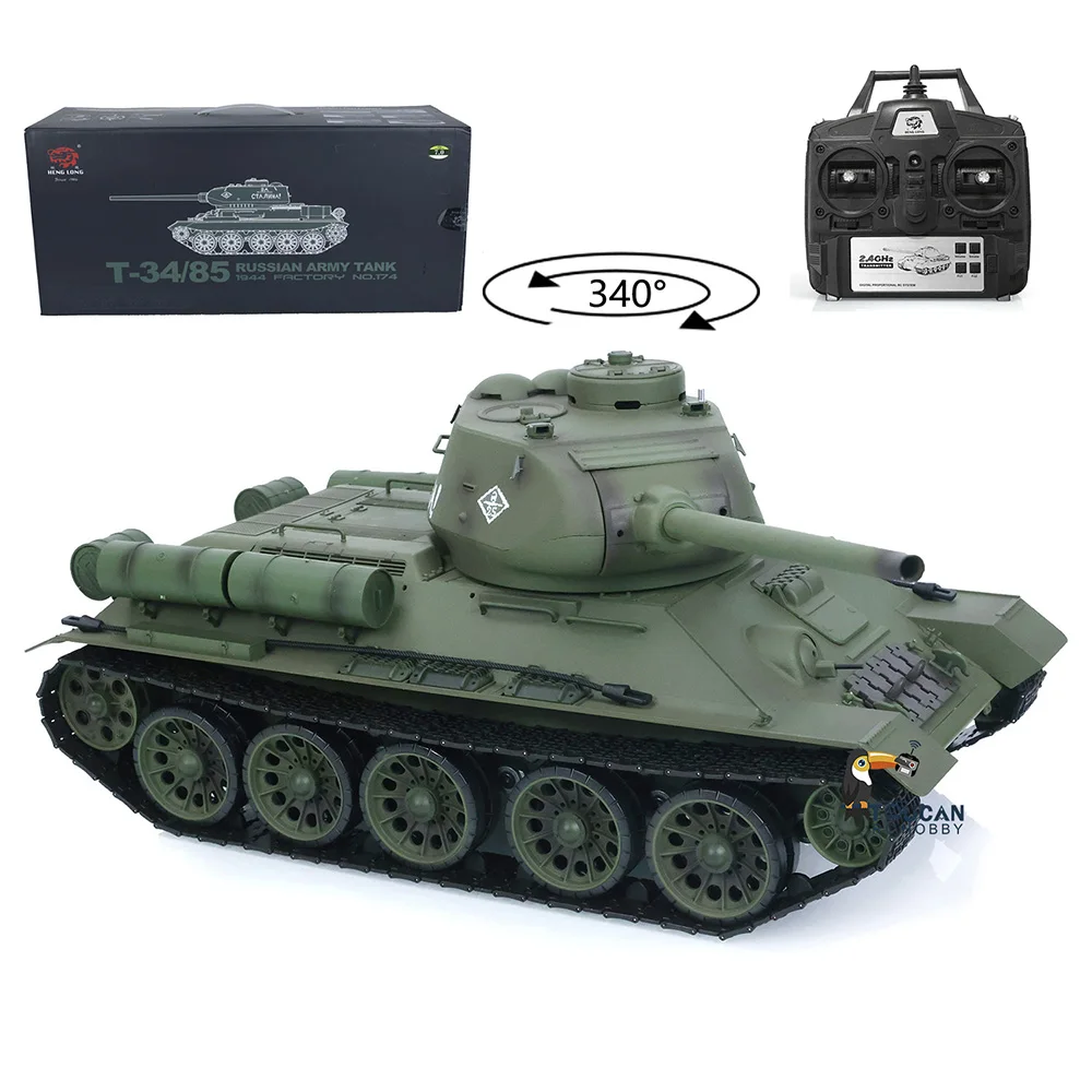 Heng Long 1/16 RTR RC Tank 2.4G 7.0 Plastic Ver Soviet T34-85 3909 BBs Shoot IR Battle Radio Smoke Effect RC Model TH17764-SMT7 2