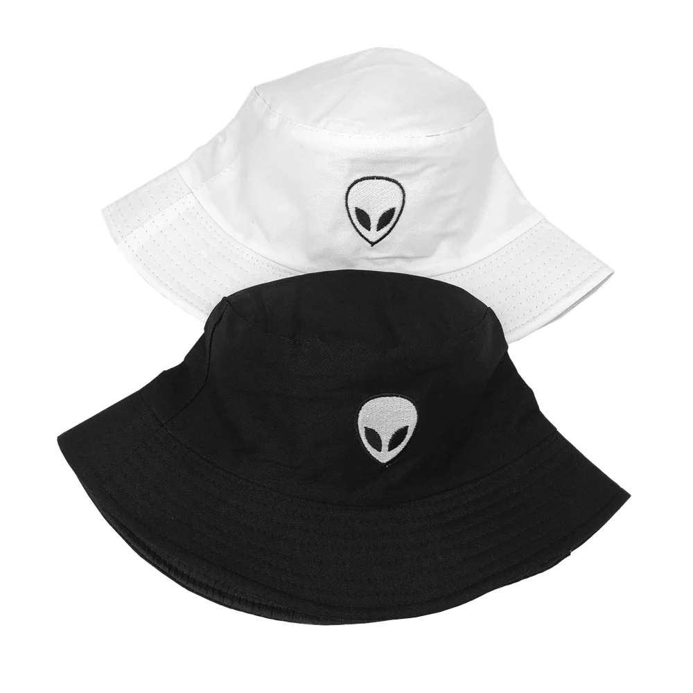 Unisex Embroidered Alien Foldable Bucket Hat Beach Sun Street Headwear Fisherman Outdoor Cap
