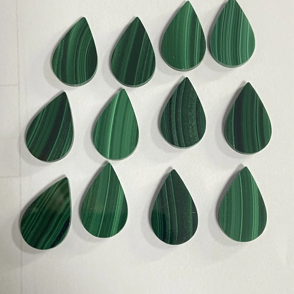 50 Pieces 1 Bag Flat Pear Shape 18.5x11.5x2mm Natural Green Malachite Gemstone for Earring