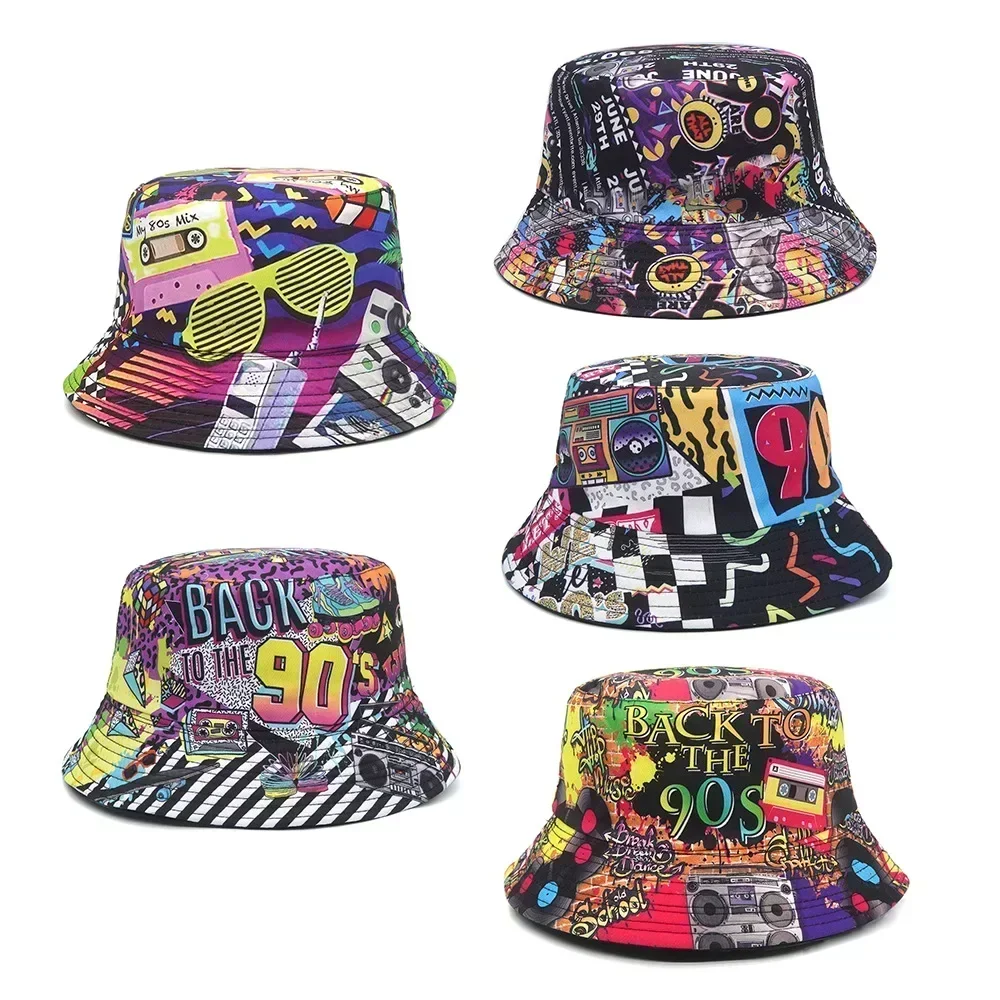 Bucket Hat Fashion Print 90's Panama Female Vintage Fisherman Unisex sun hats fisherman hat denim bucket hats sunscreen hats bucket hats sun hat