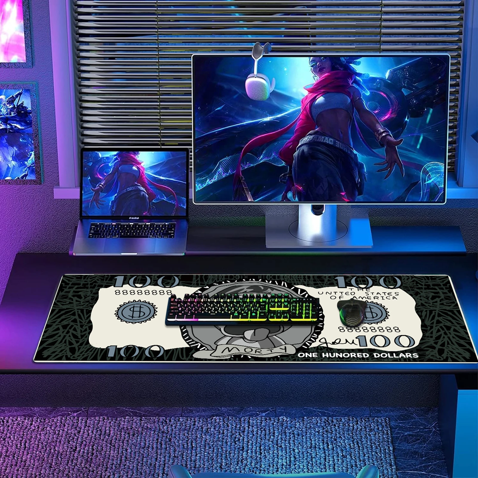 100 Dollar 31.5 X 11.8 Inch Keyboard Mouse Pad, 3D Gaming Mouse Pad, Gift Mouse Pad With Non-Slip Rubber Base 3