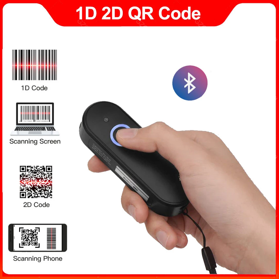 scanners Holyhah Bluetooth Wireless 2D Barcode Scanner Pocket QR Bar code Reader PDF417 for Tobacco Garment mobile payment Industry computer scanner