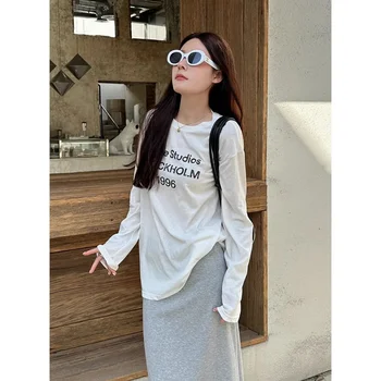 Spring Summer New Fashionable Women's Sun Protection T-shirt Loose Casual Long Sleeve Base Layer Top Polyester Fiber Crew Neck 1