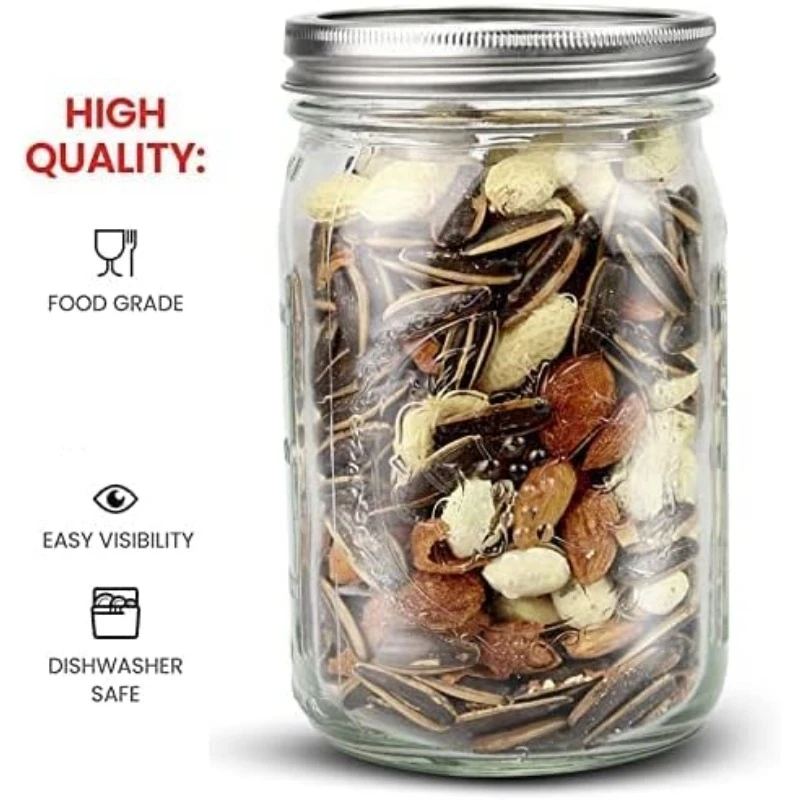 32 oz, 12 Pack Quart Mason Jars With Wide Mouth Lids, Glass Jars for Canning, Food Storage, Meal Prep, DIY Projects etc. 2