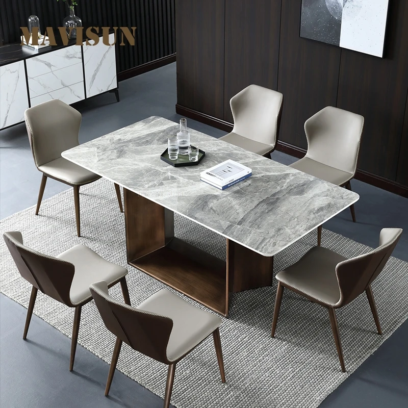 

Rectangular Household Dining Table And Chair Combination Luxury Metal Base Marble Dining Table Master Design Furniture For Home