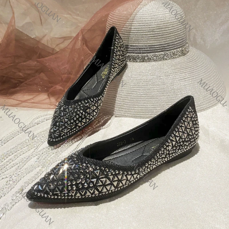 Women's Pointed Toe Chunky Heel Pumps With Rhinestones And Beads_voghion.com