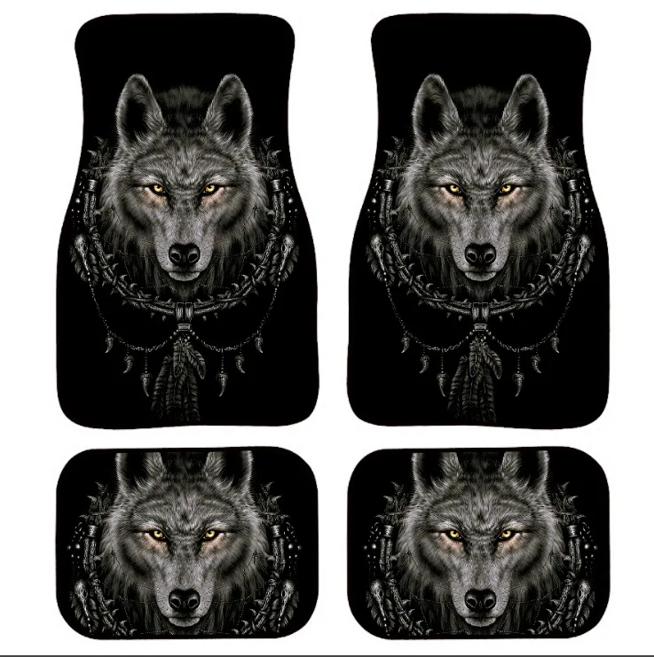 

Black chief wolf pattern printing car mat four-piece set of car accessories car foot mat customization