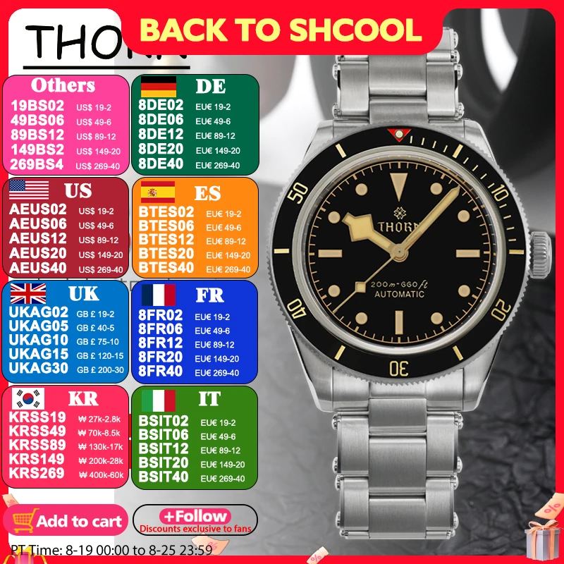 THORN BB58 Watch 39mm Luxury Men Dive Watch Automatic Mechanical Sapphire Crystal 200m Waterproof C3 Luminous NH35 Vintage mechanical watch
