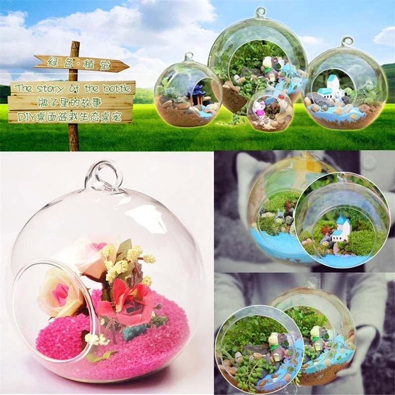 12pcs 8/10cm Hanging Tealight Holder Glass Candle Holder Globes Terrarium Wedding Candlestick Vase Home Hotel Bar Decor
