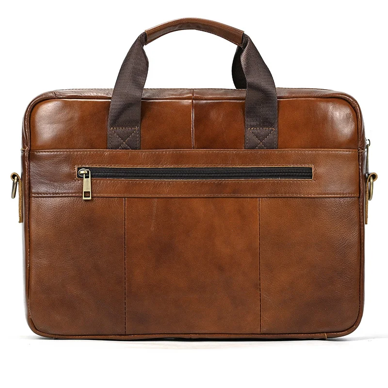 Men's leather briefcase business man's bag top layer cowhide lawyer's computer bag Men's style large 15.6 laptop bag with strap