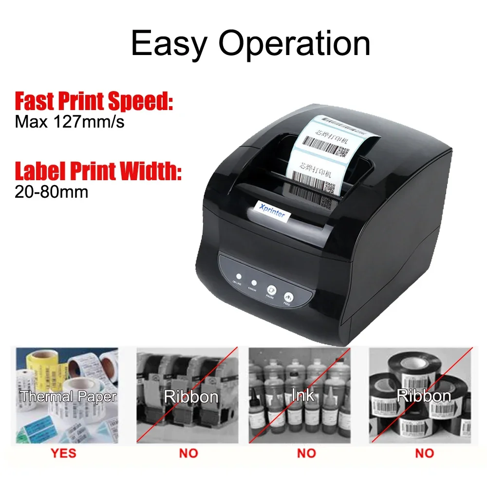 Xprinter 365B Label Printer Thermal Barcode Receipt Printer Sticker Printer 20-80mm Paper in Supermaket For Windows/Linux