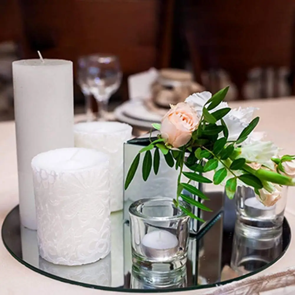 Acrylic Round Mirror Mirror Tray Home Decor Wedding Table Candle Centerpiece Photographic Background Dining Table Decor Tray