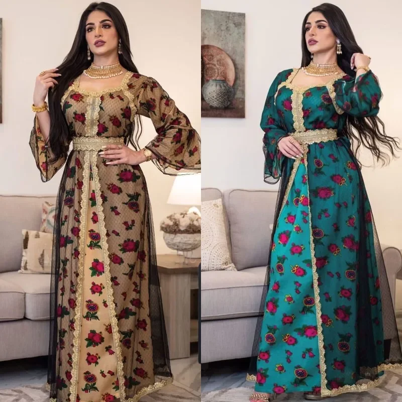 2023 Ramadan Eid Arab Dubai Islamic Clothing Muslim Wedding Dress Fashion Women Patchwork Embroidery Indian Kaftan Maxi Dress