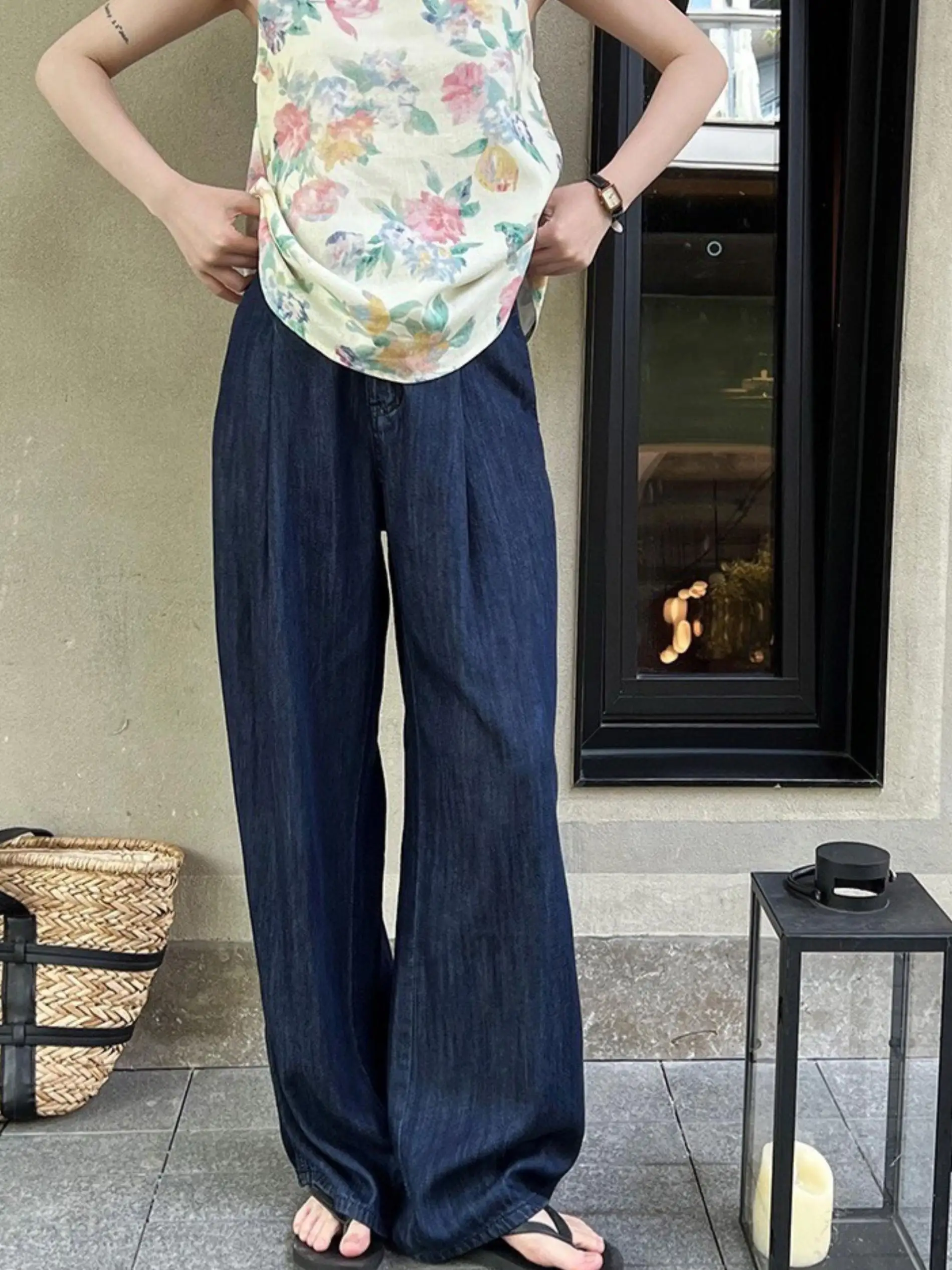 임산부를위한 봄 여름 느슨한 캐주얼 청바지 바지 새로운 패션 겉옷 부드러운 데님 긴 바지 와이드 레그 바지