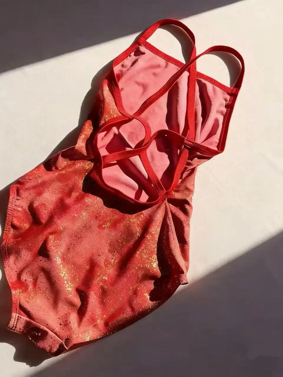 Women's Competitive Swimming Suit Red One-Piece  Design Low Slit Sport Training Swimsuit Slimming round Neck No Sleeve - 3