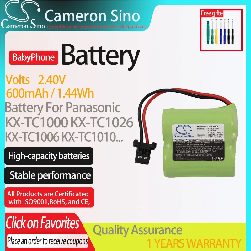Batteria Cameronsino Per Panasonic Kx-Tc1000 Kx-Tc1026 Kx-Tc1001. Adatto Hhr-P305A/1B P-P305A, Batteria Del Telefono Cordless.