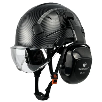 DARLINGWELL Casco di sicurezza modello in fibra di carbonio con visiera Occhiali da ingegnere Elmetto da costruzione con paraorecchie CE Berretto da lavoro in ABS