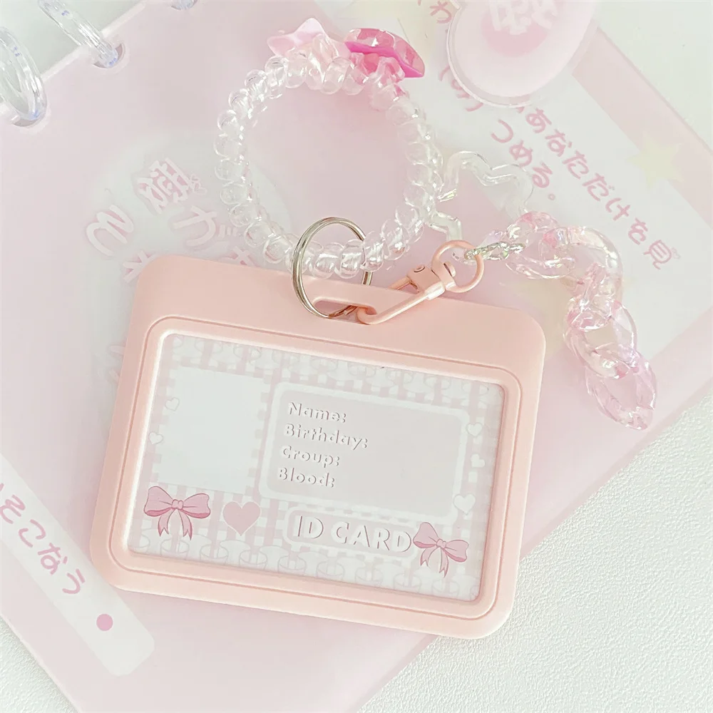 Women's Cute Card Cover Holder Flash Pink Blue Love Gradient Cool Card Star Pendant Keychain Bus Student ID Card Holder Case 4