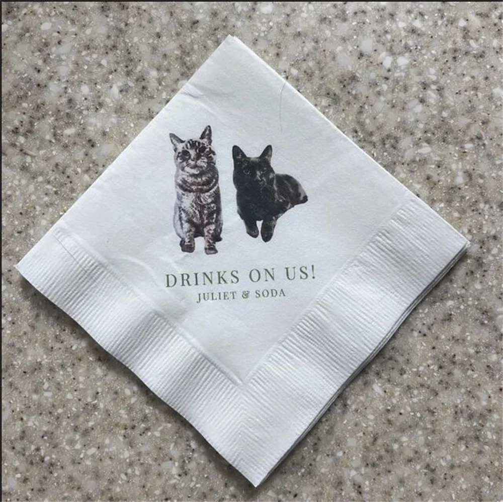 Pet Wedding Napkins 50pcs Full Color Personalized Dog Couple Monogram