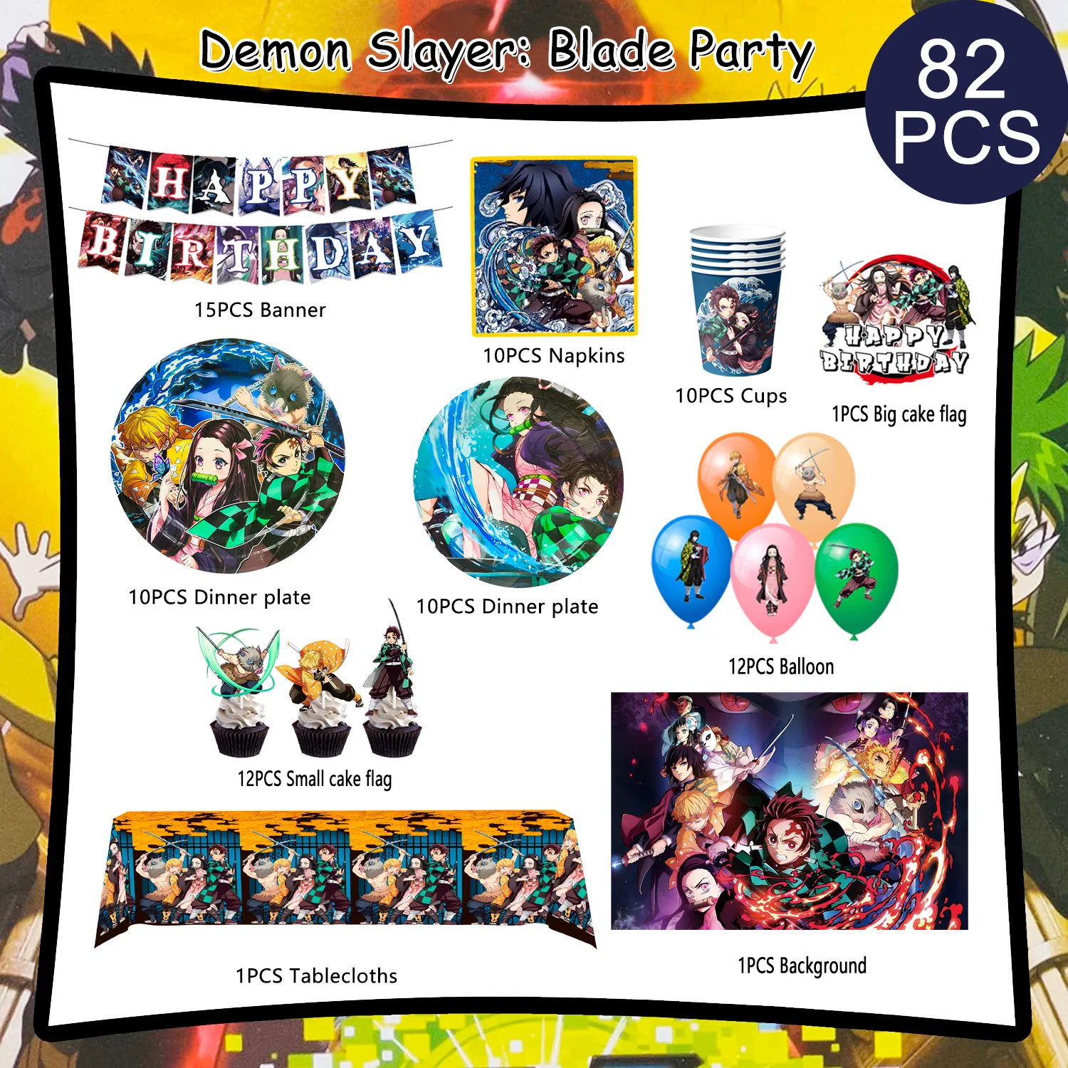 Acheter Ensemble De Ballons De Fête Demon Slayer, 38 Pièces, Comprenant Une Bannière D'anniversaire, Une Garniture De Gâteau